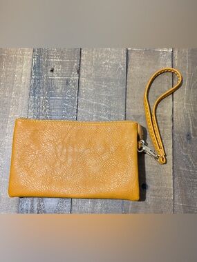 Mustard yellow vegan leather wristlet/wallet